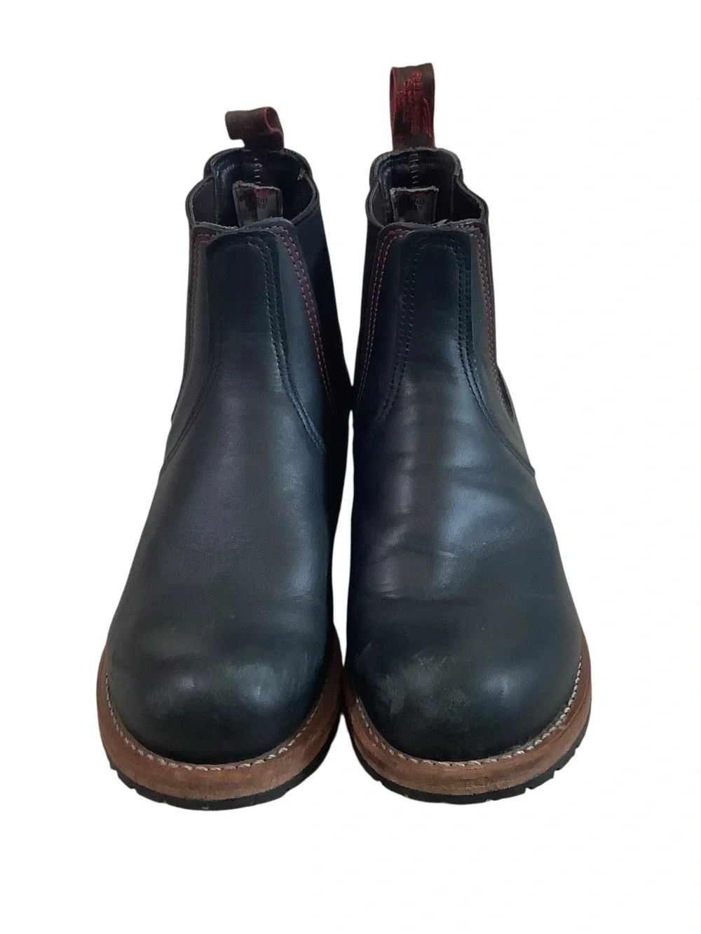 Red Wing Shoes Men's Black Leather Chelsea Boots with Brown Trim